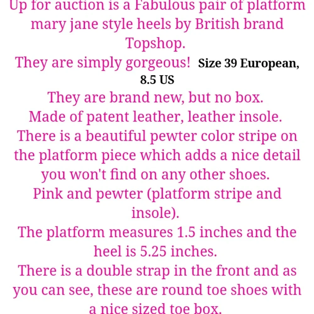 New Topshop platform Mary Jane shoes 8.5 leather
